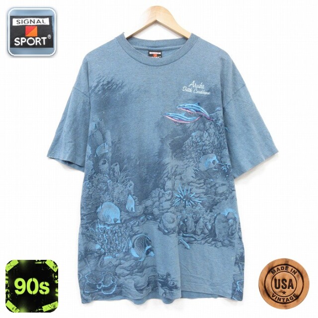 SIGNAL 90s 半袖Tシャツ 海 ブルー メンズXL相当 | 古着