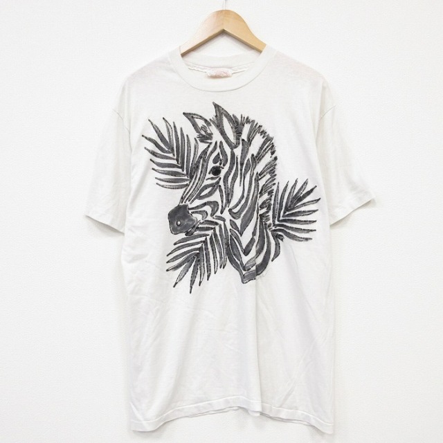 80s 半袖Tシャツ シマウマ ホワイト メンズL相当 | 古着