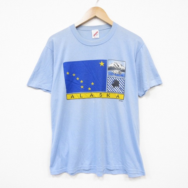 80s 半袖Tシャツ アラスカ ライトブルー メンズL相当 | 古着