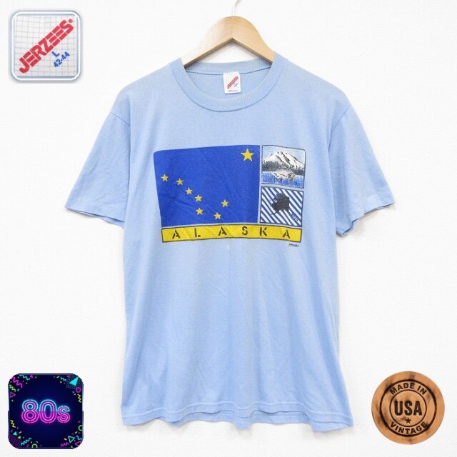 80s 半袖Tシャツ アラスカ ライトブルー メンズL相当 | 古着
