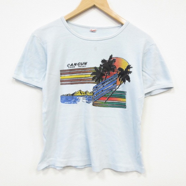 80s 半袖Tシャツ カンクン ライトブルー メンズM相当 | 古着