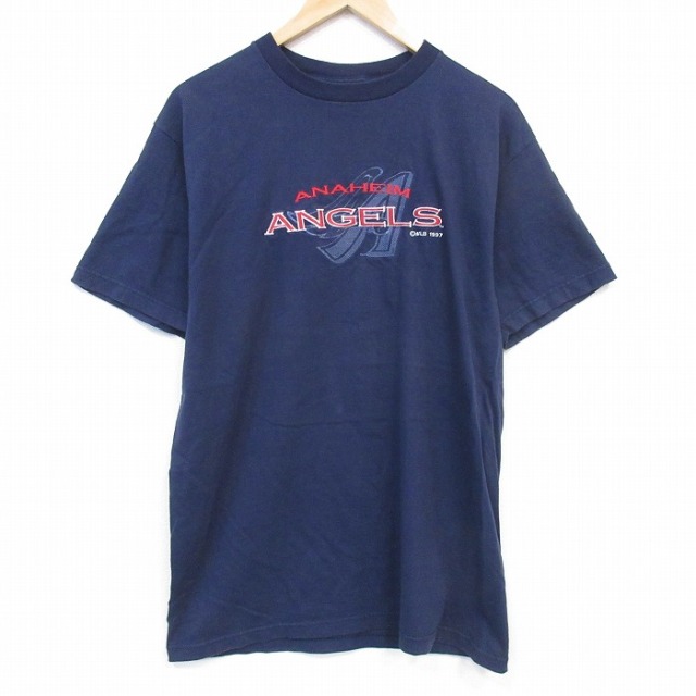 90s 半袖Tシャツ アナハイムエンゼルス刺繍 ネイビー メンズL相当 | 古着