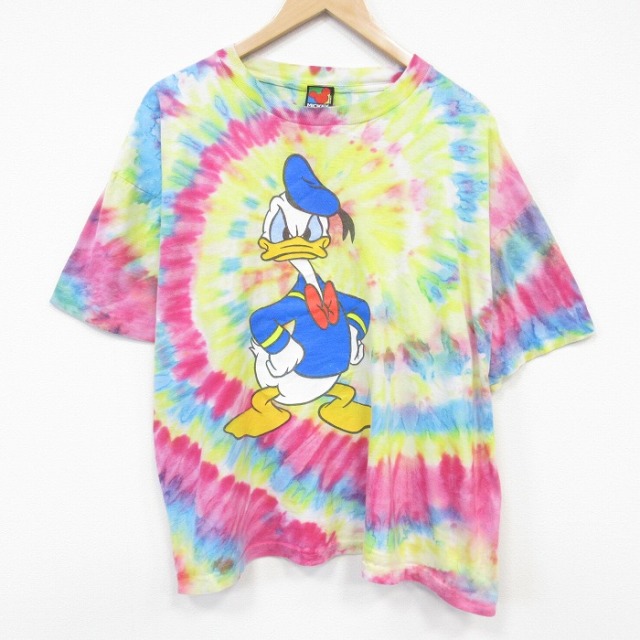 ディズニー 90s 半袖Tシャツ ドナルドダック タイダイ イエロー メンズXL相当 | 古着