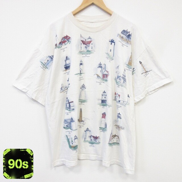 90s 半袖Tシャツ 灯台 ベージュ メンズXL相当 | 古着