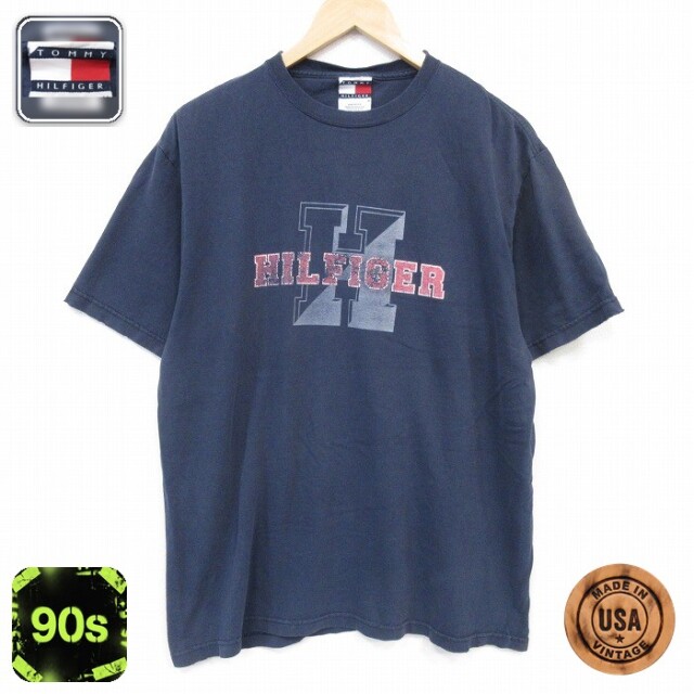 トミーヒルフィガー 90s 半袖Tシャツ ビッグロゴ ネイビー メンズXL相当 | 古着