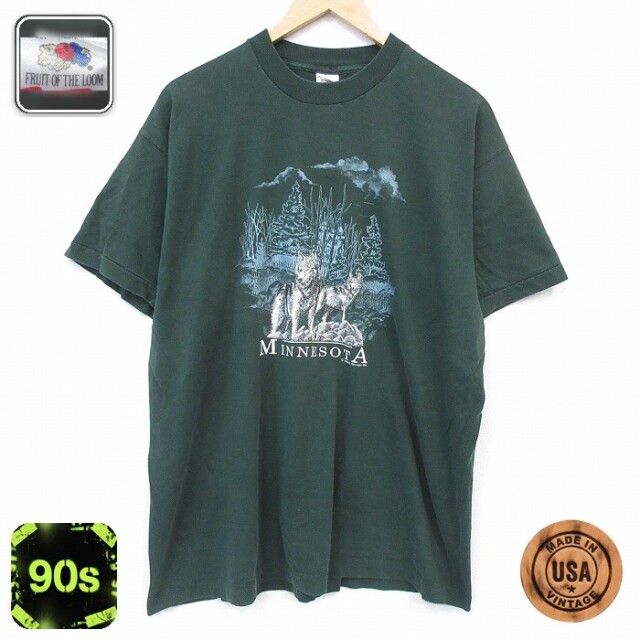 フルーツオブザルーム 90s 半袖Tシャツ ミネソタ グリーン メンズXL相当 | 古着