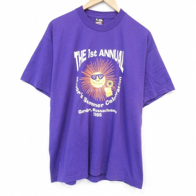 フルーツオブザルーム 90s 半袖Tシャツ 太陽 パープル メンズXL相当 | 古着