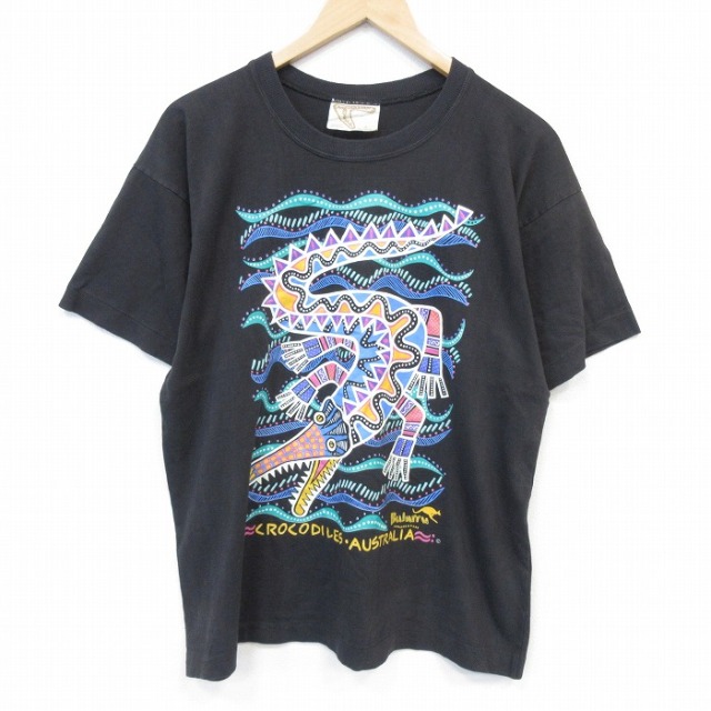 90s 半袖Tシャツ ワニ ブラック メンズL相当 | 古着