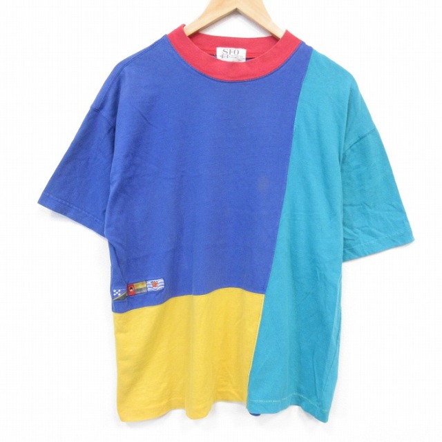 90s 半袖Tシャツ マルチカラー ブルー メンズXL相当 | 古着