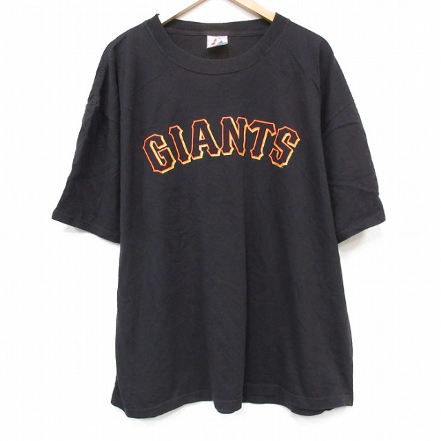XL★古着 マジェスティック 半袖 ビンテージ Tシャツ メンズ 00年代 00s MLB サンフランシスコジャイアンツ バリージト 75 大きいサイズ コットン クルーネック ブラック メジャーリーグ ベースボール 野球 26jul10