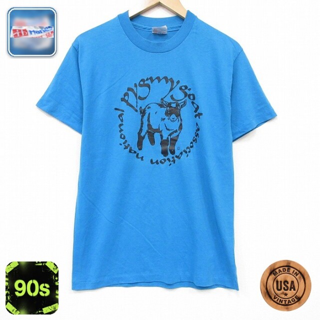 ヘインズ 90s 半袖Tシャツ ヤギ ライトブルー メンズM相当 | 古着