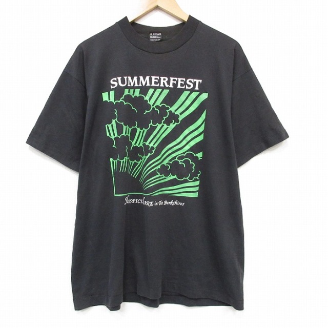 XL★古着 フルーツオブザルーム 半袖 ビンテージ Tシャツ メンズ 90年代 90s サマーフェス クルーネック USA製 ブラック 26jul10