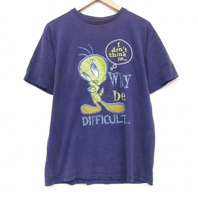 L★古着 半袖 ビンテージ Tシャツ メンズ 00年代 00s ルーニーテューンズ トゥイーティー コットン クルーネック パープル【spe】 26jul10
