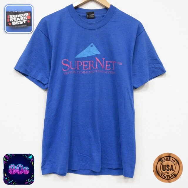スクリーンスターズ 80s 半袖Tシャツ スーパーネット ブルー メンズM相当 | 古着