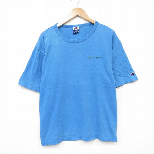 チャンピオン 90s 半袖Tシャツ ワンポイントロゴ ライトブルー メンズXL相当 | 古着