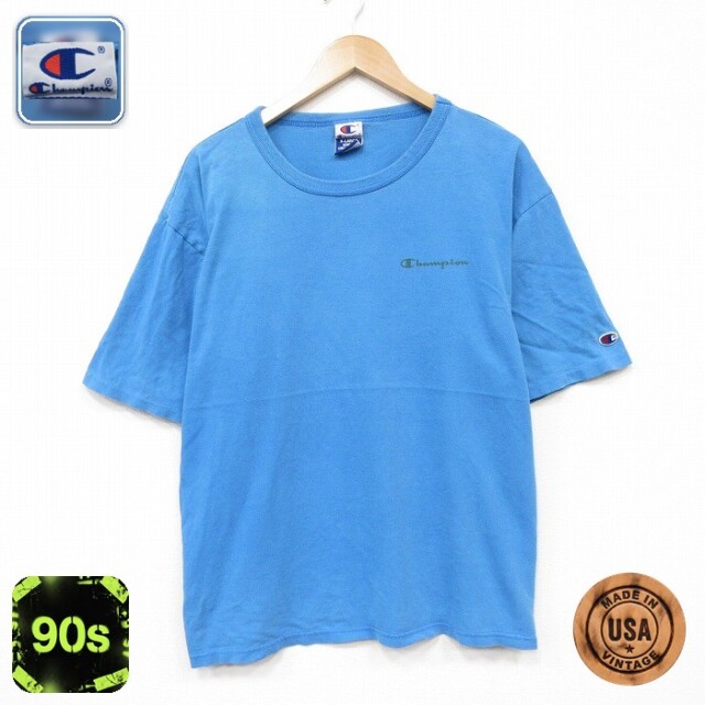 チャンピオン 90s 半袖Tシャツ ワンポイントロゴ ライトブルー メンズXL相当 | 古着