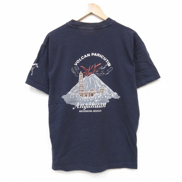 90s 半袖Tシャツ パウリクティン火山 ネイビー メンズL相当 | 古着