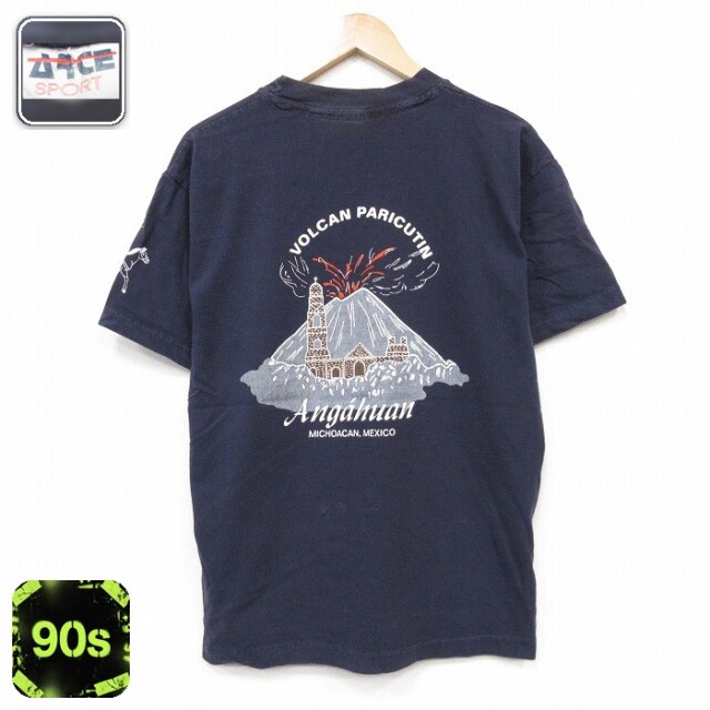 90s 半袖Tシャツ パウリクティン火山 ネイビー メンズL相当 | 古着