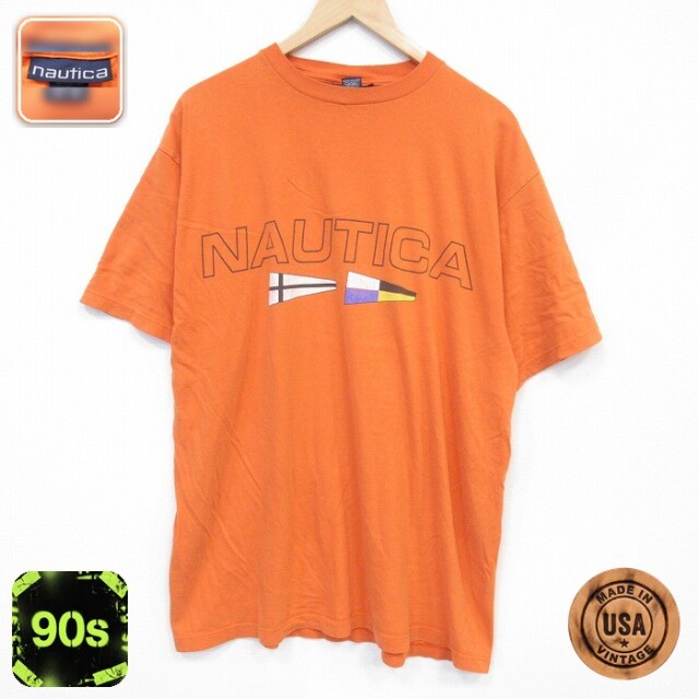 ノーティカ 90s 半袖Tシャツ ビッグロゴ オレンジ メンズXL相当 | 古着