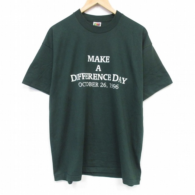 フルーツオブザルーム 90s 半袖Tシャツ MAKE グリーン メンズXL相当 | 古着