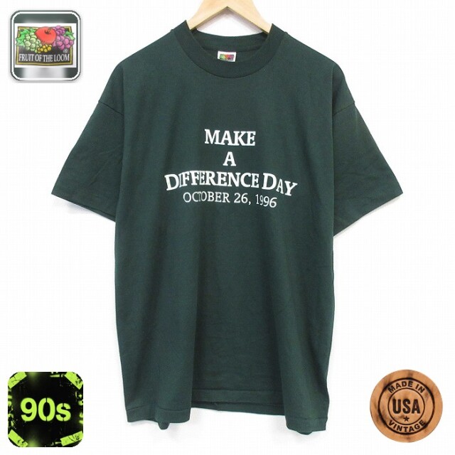 フルーツオブザルーム 90s 半袖Tシャツ MAKE グリーン メンズXL相当 | 古着
