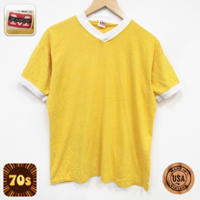 70s 半袖Tシャツ 無地 イエロー メンズL相当 | 古着