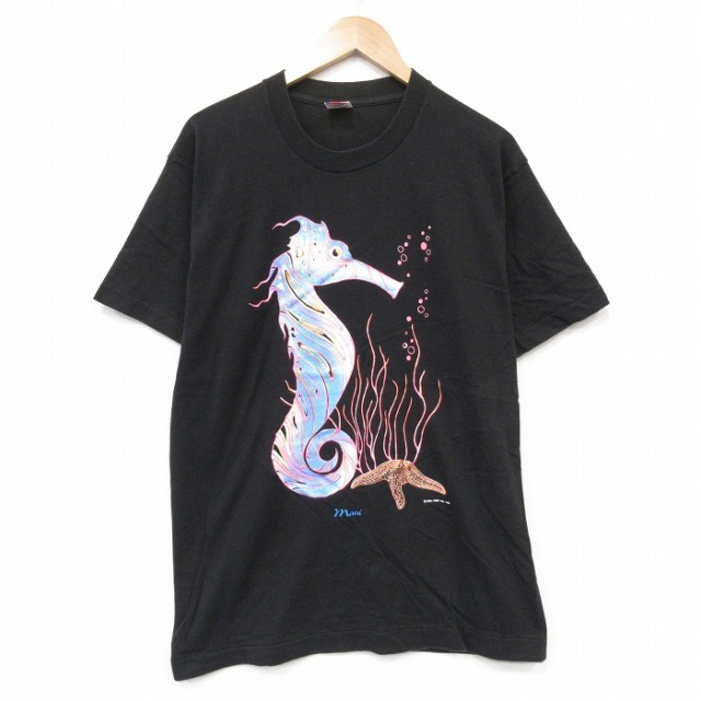 フルーツオブザルーム 90s 半袖Tシャツ タツノオトシゴ ブラック メンズL相当 | 古着