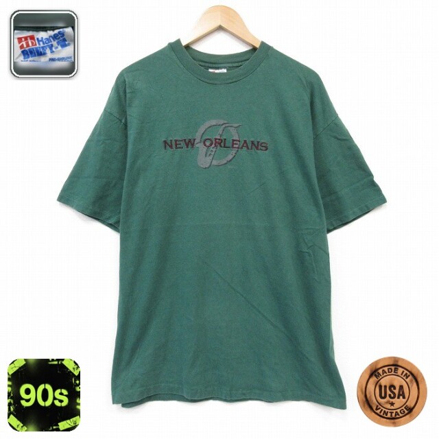 ヘインズ 90s 半袖Tシャツ ニューオリンズ刺繍 グリーン メンズL相当 | 古着