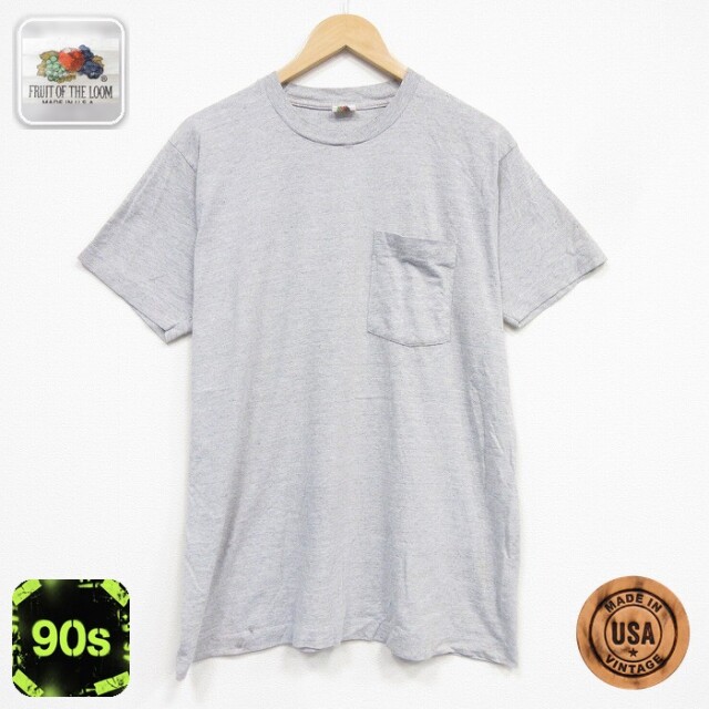 フルーツオブザルーム 90s 半袖Tシャツ 胸ポケット グレー メンズXL相当 | 古着
