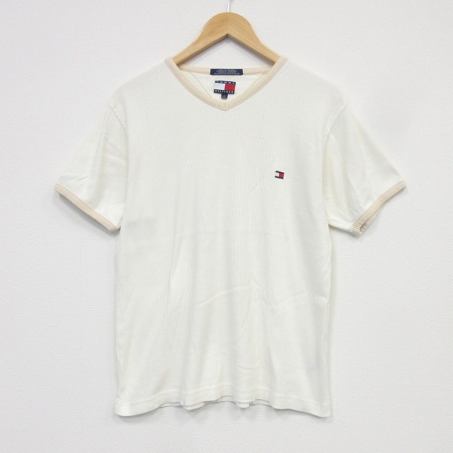 トミーヒルフィガー 90s 半袖Tシャツ ワンポイントロゴ ベージュ メンズM相当 | 古着