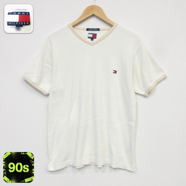 トミーヒルフィガー 90s 半袖Tシャツ ワンポイントロゴ ベージュ メンズM相当 | 古着