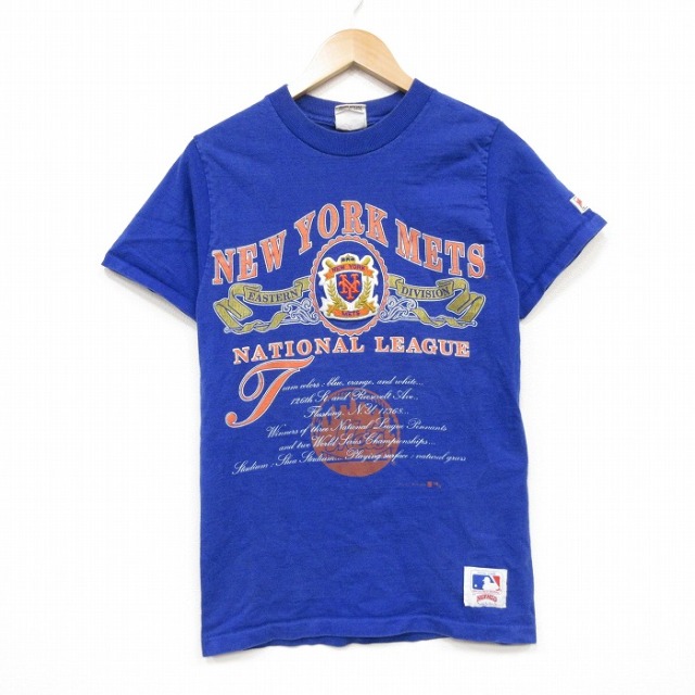 S★古着 半袖 ビンテージ Tシャツ メンズ 90年代 90s MLB ニューヨークメッツ コットン クルーネック USA製 ブルー メジャーリーグ ベースボール 野球【spe】 26jul15