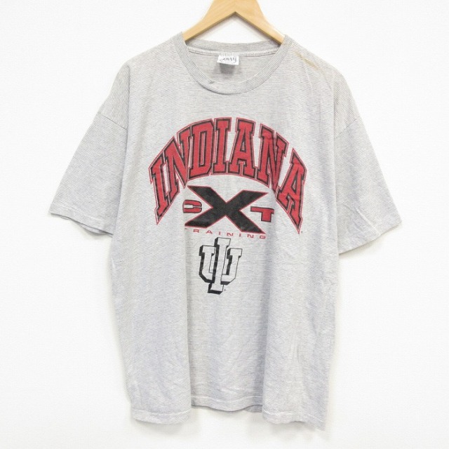 90s 半袖Tシャツ インディアナカレッジ ボーダー グレー メンズXL相当 | 古着