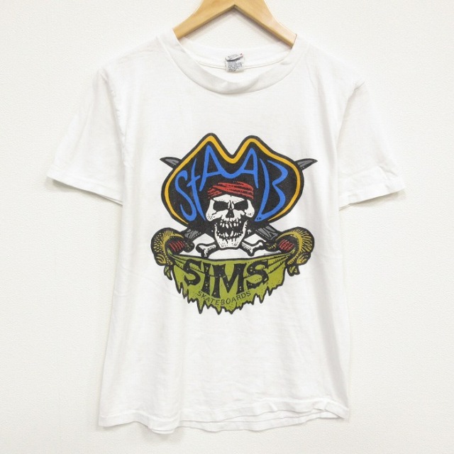 M★古着 ビジョン 半袖 ビンテージ Tシャツ メンズ 80年代 80s SIMS コットン クルーネック USA製 ホワイト【spe】 26jul15