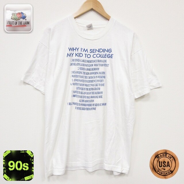 フルーツオブザルーム 90s 半袖Tシャツ メッセージ ホワイト メンズXL相当 | 古着
