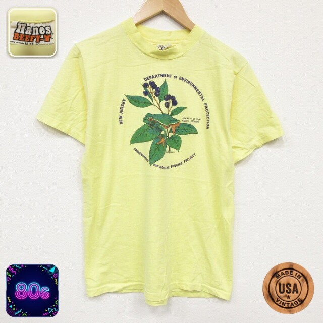 ヘインズ 80s 半袖Tシャツ カエル イエロー メンズM相当 | 古着