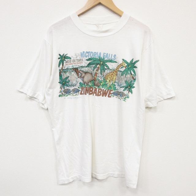 80s 半袖Tシャツ キリン カバ ホワイト メンズL相当 | 古着