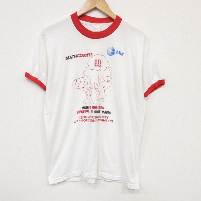 L★古着 半袖 ビンテージ Tシャツ メンズ 80年代 80s MATHCOUNTS クルーネック USA製 ホワイト リンガ―【spe】 26jul15