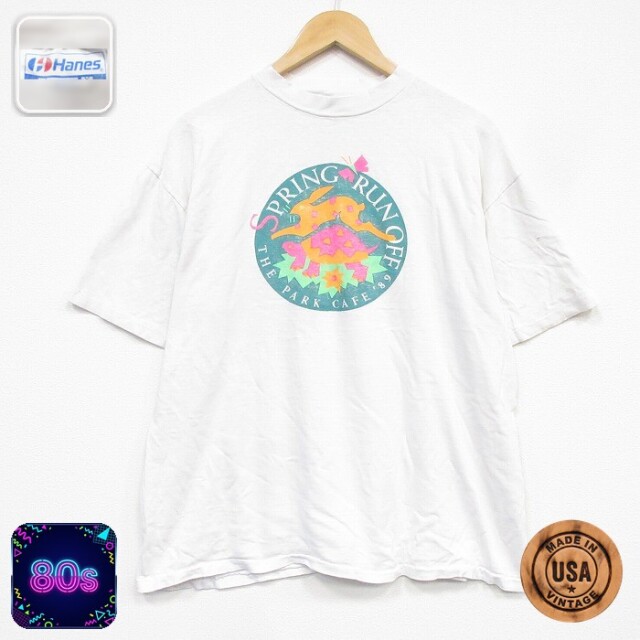 ヘインズ 80s 半袖Tシャツ ウサギカメ ホワイト メンズXL相当 | 古着