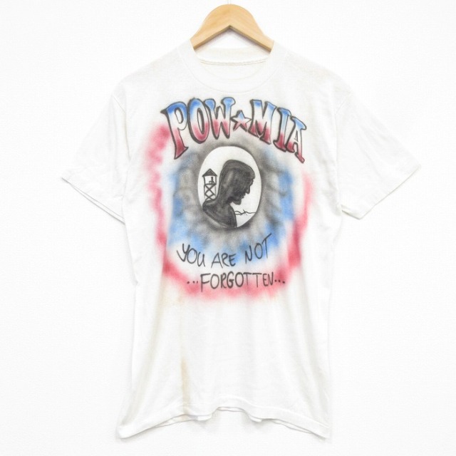90s 半袖Tシャツ POW MIAエアブラシ ホワイト メンズM相当 | 古着
