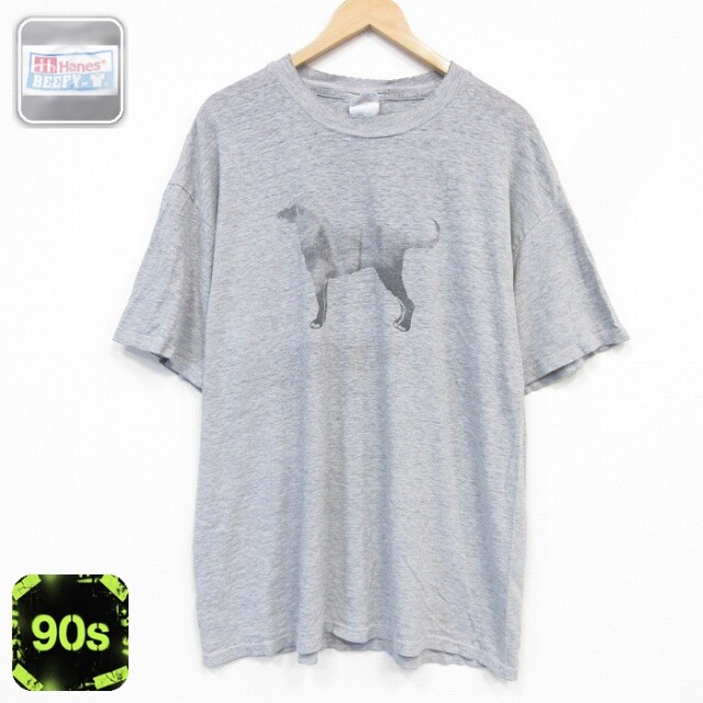 ヘインズ 90s 半袖Tシャツ The Black Dog 霜降りグレー メンズXL相当 | 古着