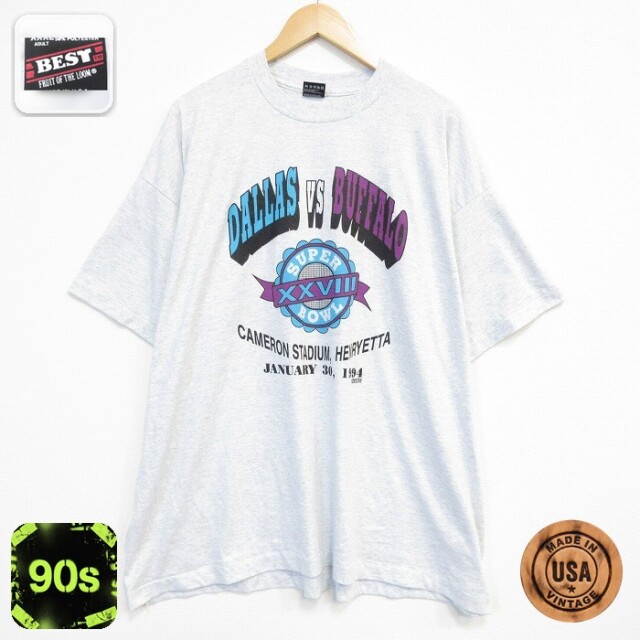 フルーツオブザルーム 90s 半袖Tシャツ スーパーボウル グレー メンズXL相当 | 古着