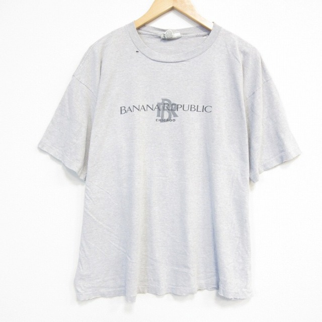 XL★古着 バナナリパブリック 半袖 ビンテージ ブランド Tシャツ メンズ 90年代 90s ビッグロゴ 大きいサイズ コットン クルーネック USA製 グレー 霜降り 26jul16