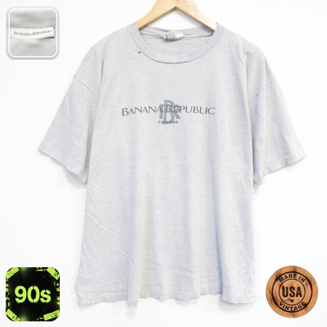 バナナリパブリック 90s 半袖Tシャツ ビッグロゴ グレー メンズXL相当 | 古着