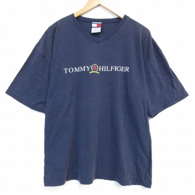 トミーヒルフィガー 90s 半袖Tシャツ ビッグロゴ ネイビー メンズXL相当 | 古着
