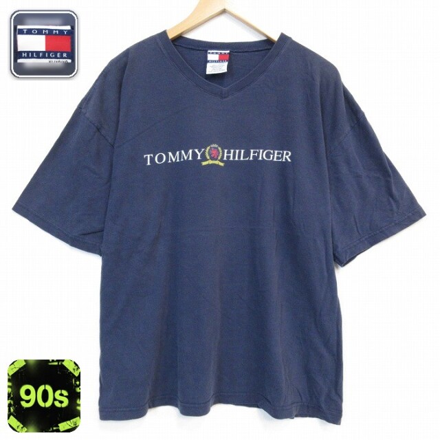 トミーヒルフィガー 90s 半袖Tシャツ ビッグロゴ ネイビー メンズXL相当 | 古着