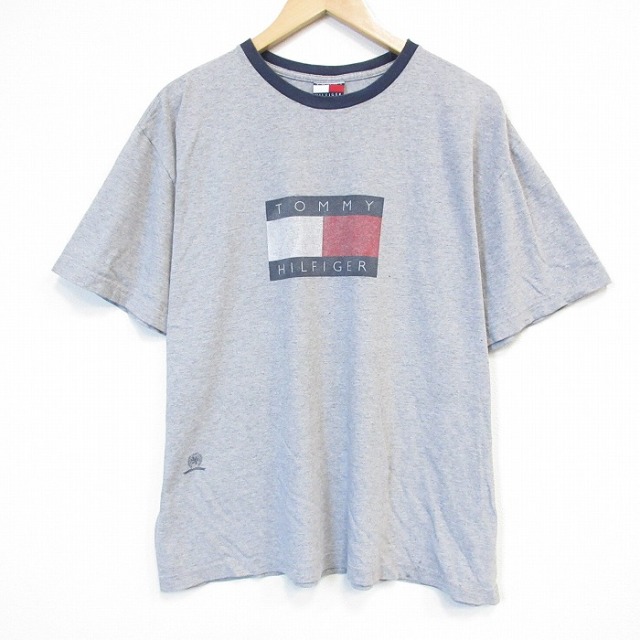 トミーヒルフィガー 90s 半袖Tシャツ ビッグロゴ グレー メンズXL相当 | 古着