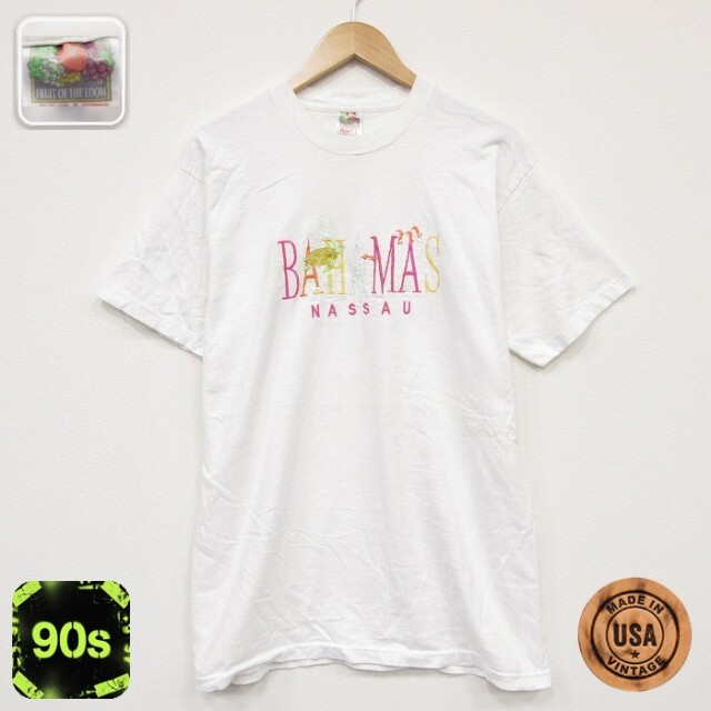 フルーツオブザルーム 90s 半袖Tシャツ バハマ刺繍 ホワイト メンズL相当 | 古着