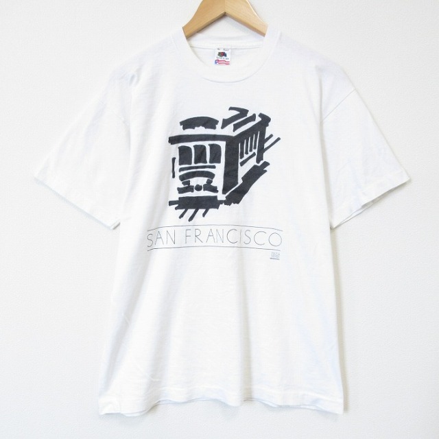 フルーツオブザルーム 90s 半袖Tシャツ ケーブルカー ホワイト メンズXL相当 | 古着