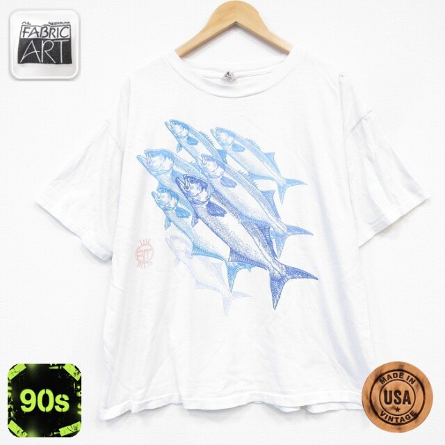 FABRIC ART 90s 半袖Tシャツ 魚 ホワイト メンズXL相当 | 古着